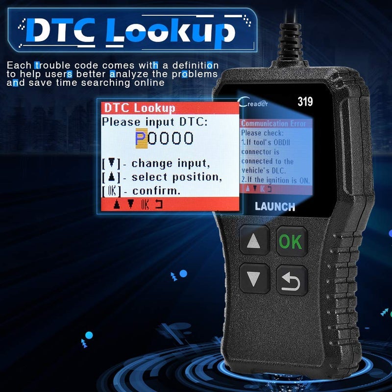 LAUNCH OBD2 Scanner Engine Fault Code Reader, CR319 Code Reader Scanner, CAN Diagnostic Scan Tool Supports DTC Lookup, Mode6 O2 Sensor for OBDII Protocol Cars Since 1996 Black - Image 4